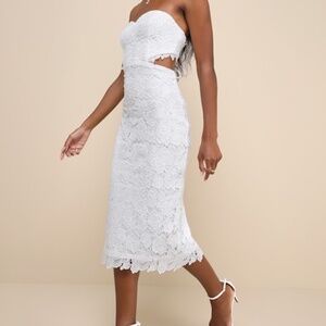 Lulus Impressive Elegance White Crochet Lace Strapless Midi Dress - Size L